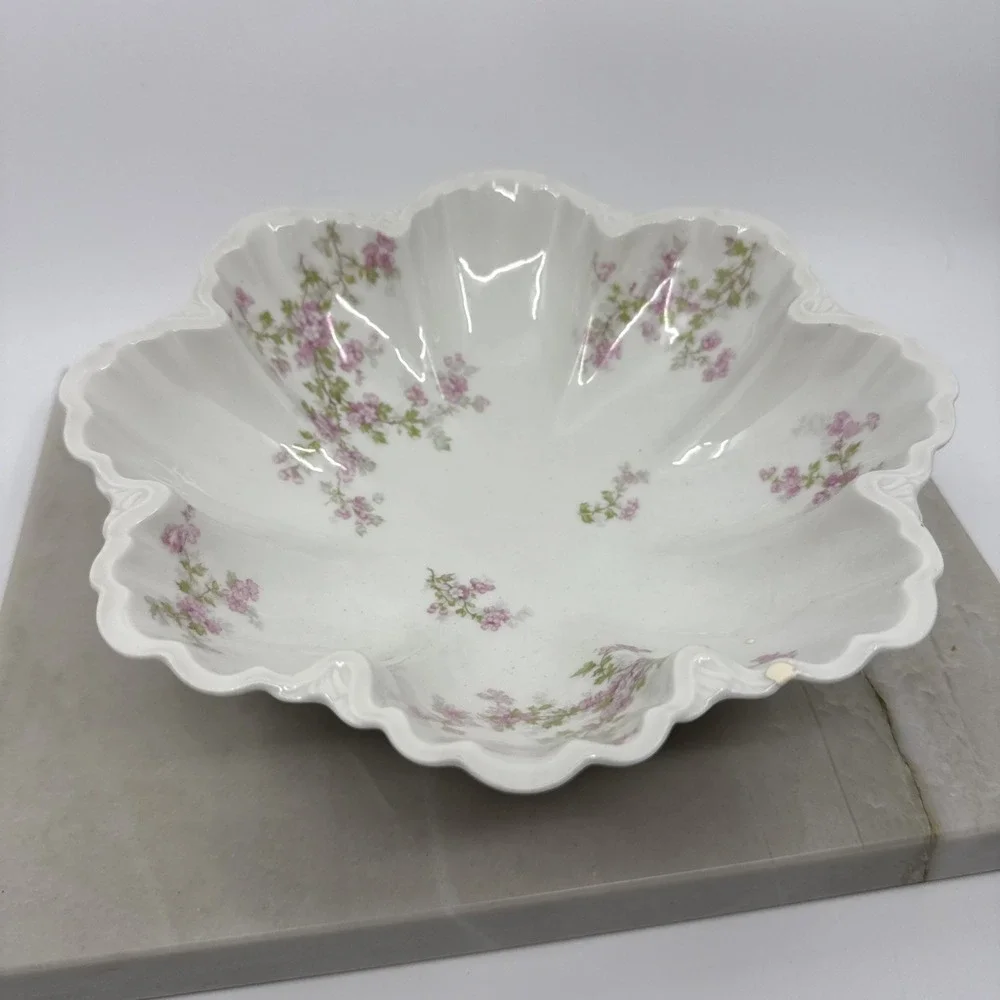Antique Haviland Limoges France Scalloped Edge Floral Serving Bowl READ